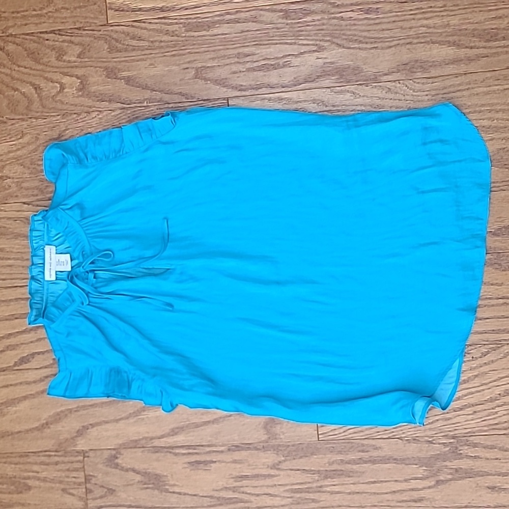 CUPCAKES & CASHMERE Flutter Sleeve Blouse Teal blue Sleeveless Top Sz Medium